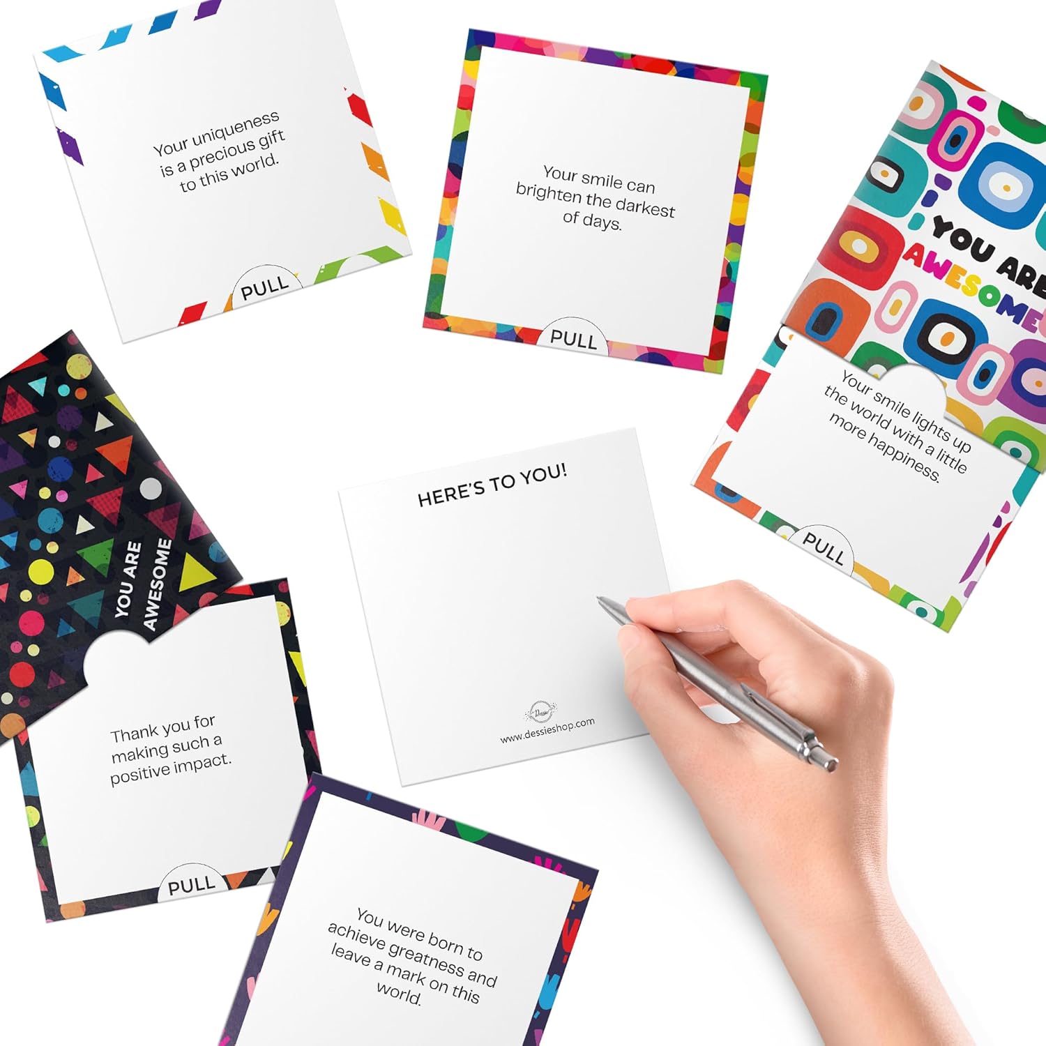Awesome Mini Encouragement Cards - 40 Unique Cards W/Inspirational Messages, 2.5" X 2.5". Employee & Teacher Appreciation Gifts In Bulk