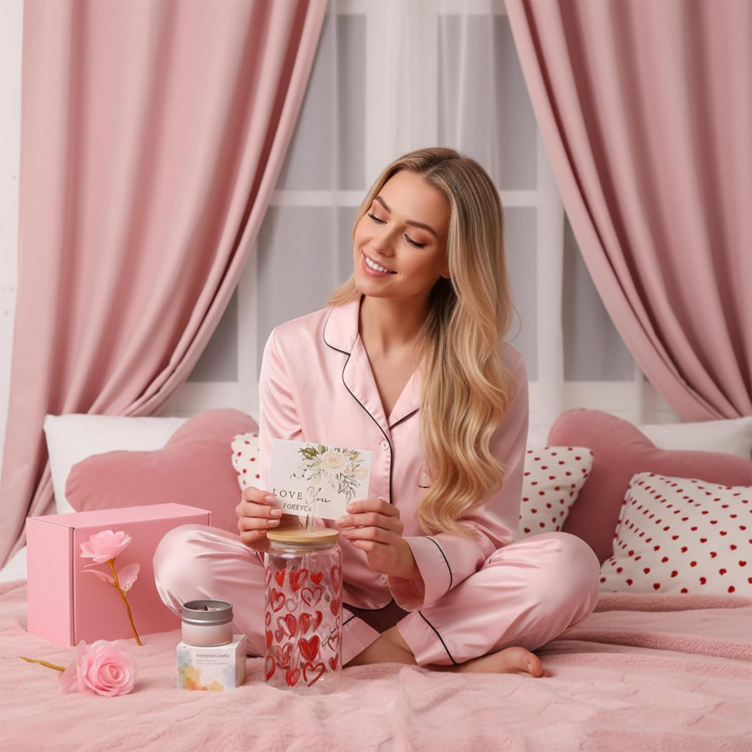 Valentines Day Gifts For Her 6 Pcs Romantic Set With 16 Oz Glass Warm Socks Scented Candles Fake Rose Love Card And Envelopes Flowers Gift For Girlfriend Wife Or Wom Valentines Day Gifts