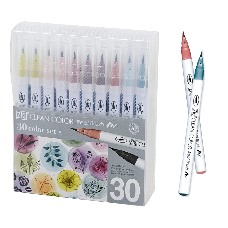 Zig Clean Color Real Brush, New 30 Colors With Flexible Brush Tips, Watercolor