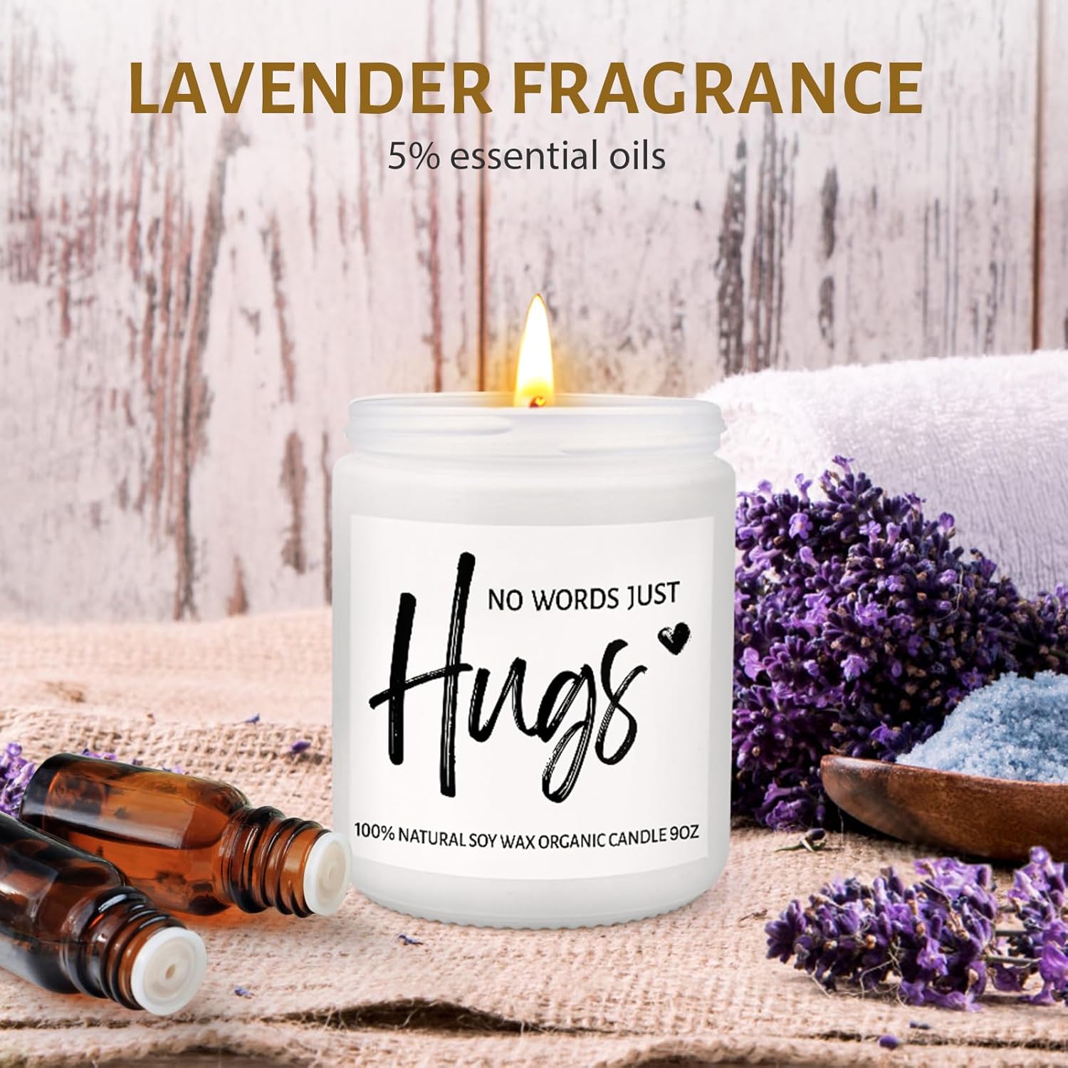 Sympathy Gifts For Loss Of Loved One- No Words Just Hugs Candles, Natural Lavender Scented Candle 9Oz, Get Well Soon, Thinking Of You Gifts, Bereavement Gift For Women Men, Miscarriage Gift For Mother