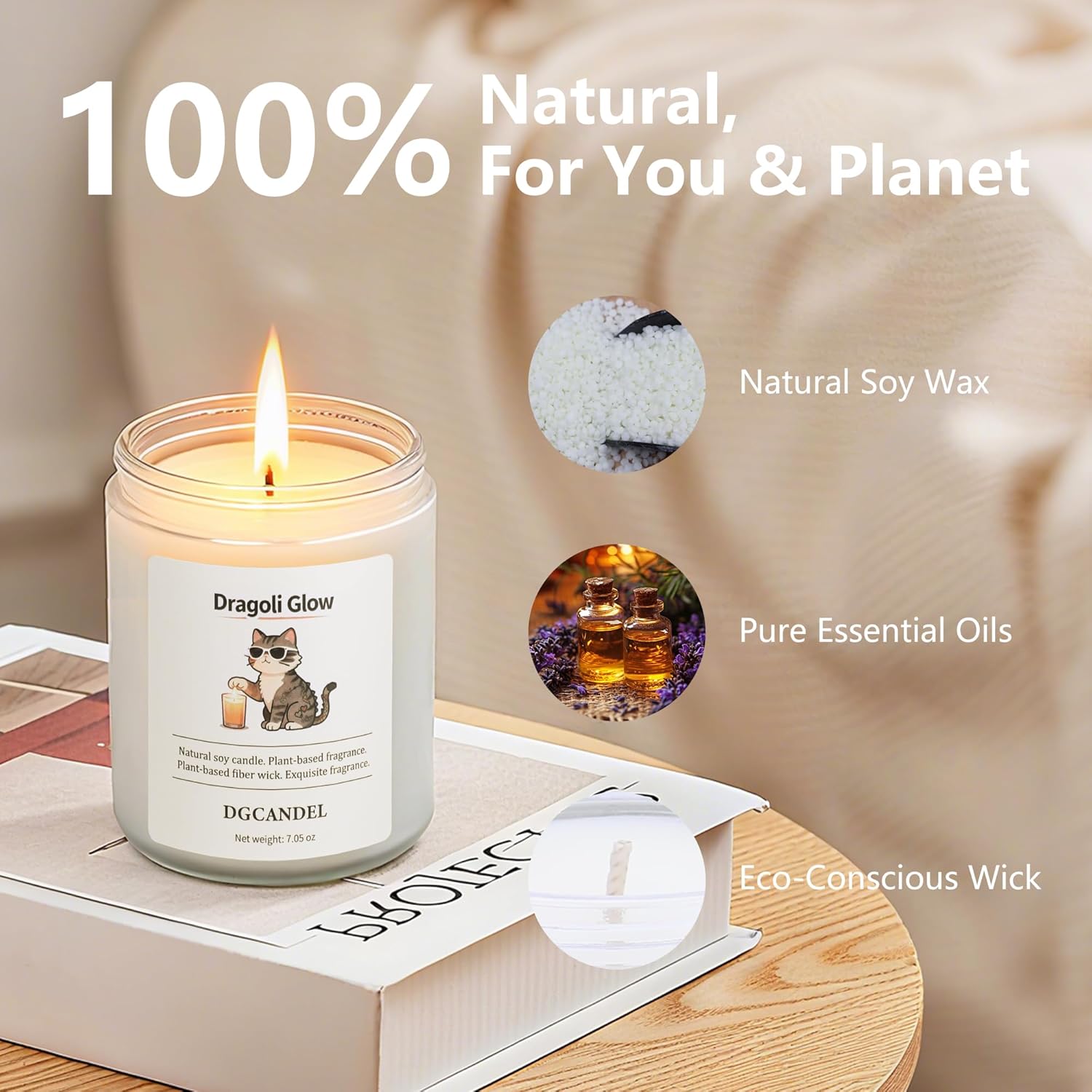 Dragoli Glow Lavender Scented Candle, Made With Natural Soy Wax & Essential Oils, 40-Hour Burn Time For Home, Bedroom, Bathroom | Relaxation, Stress Relief & Air Freshener (7.05 Oz)