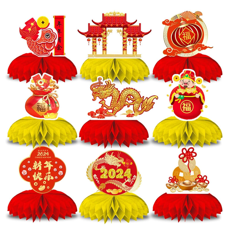 9 Pcs Chinese New Year Honeycomb Centerpieces Dragon Lunar Year Table