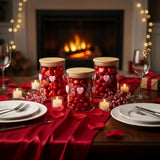 3 Pcs Valentine'S Day Icon Glass Storage Jars With Airtight Bamboo Lid Pink Heart Icon Valentine'S Day Glass Jars Canister Sets For Home Kitchen Countertop Decoration