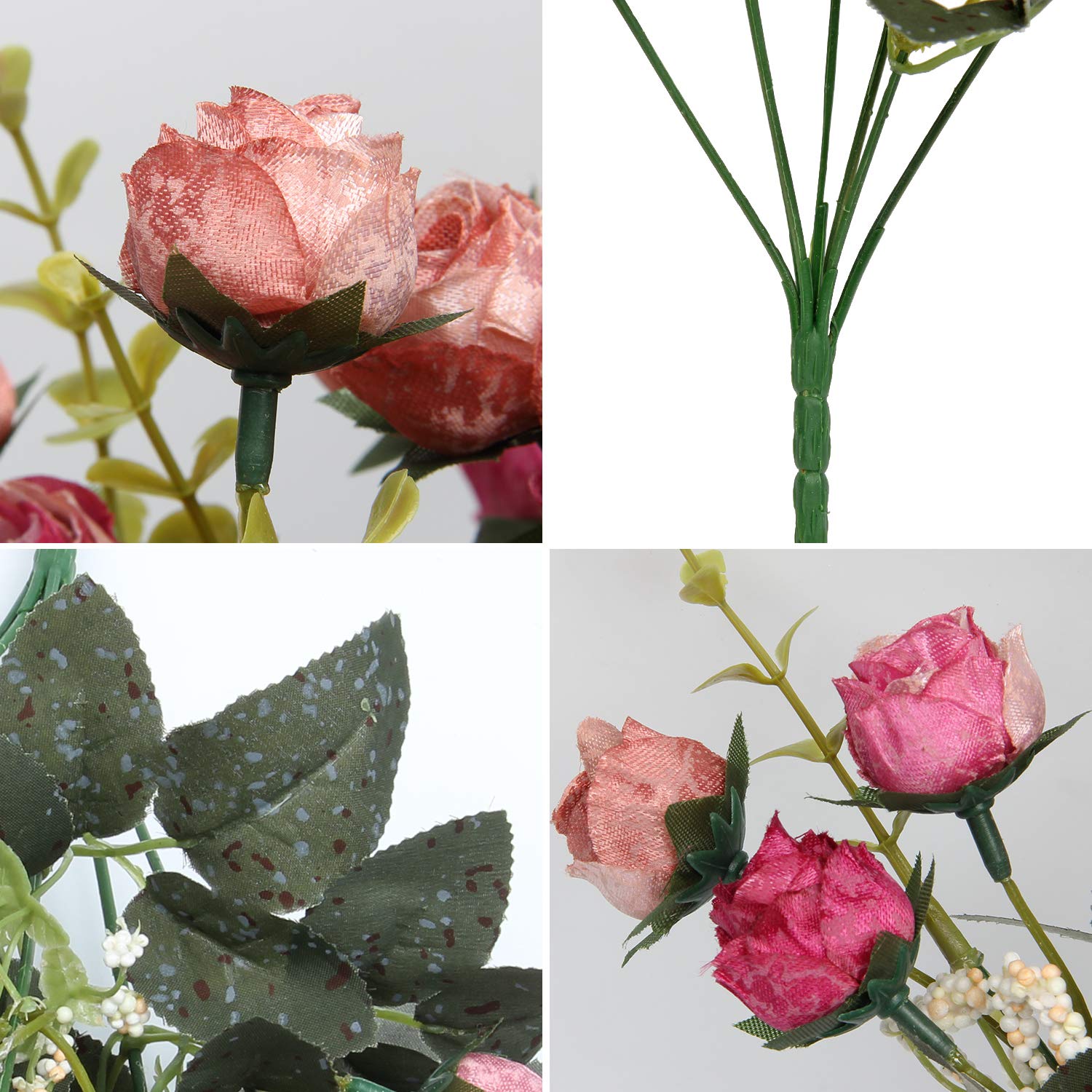 21 Heads Silk Rose Bouquet Artificial Flowers Mini Rose For Diy Wedding Bouquets Centerpieces Bridal Shower Party Home Decorations,Pack Of 4 ?Rose Red?