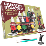 Warpaints Fanatic: Starter Set Combo, 11 Paints: 7 Acrylic Colours, 2 Metallics, 1 Wash, 2 Brushes & 1 Free Miniature Figure, For Models And Miniature Painting