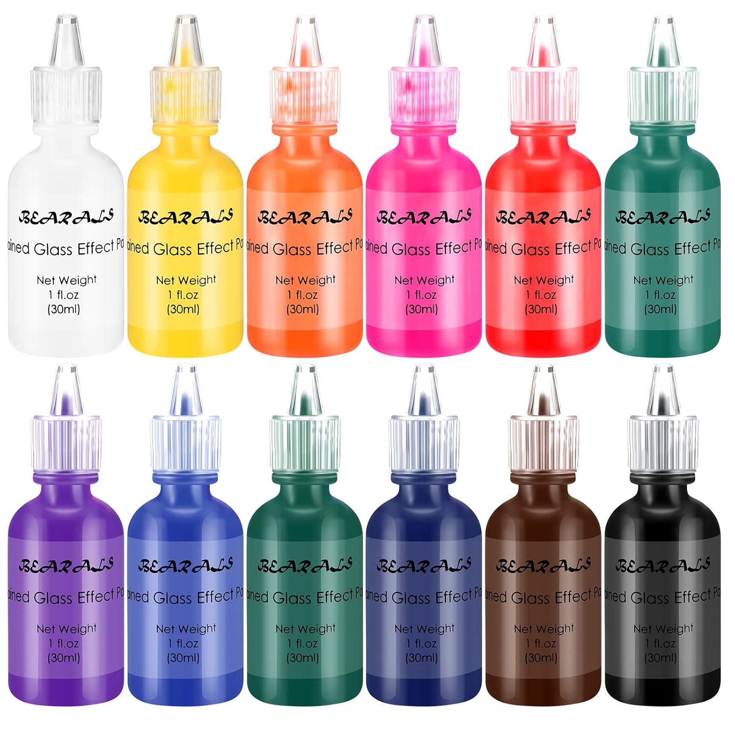 Bearals Stained Glass Paint, 12 Colors Glass Paint Set, Non-Toxic Window Glass Paint For Beginners And Artists (12X30Ml/1.01 Fl.Oz)
