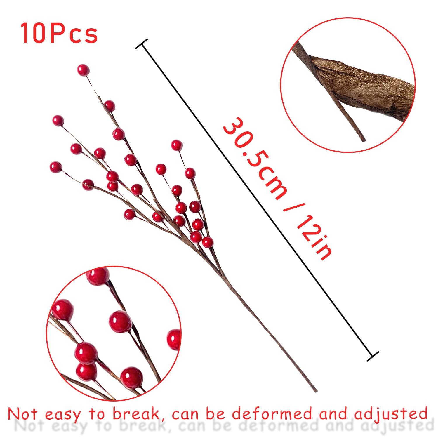 10 Pcs Artificial Holly Berries, Decor For Christmas Decoration Christmas Tree Decorations Flower Wreath Diy Craft, Suitable For Family Holiday Wedding Diy Decoration. (Red)