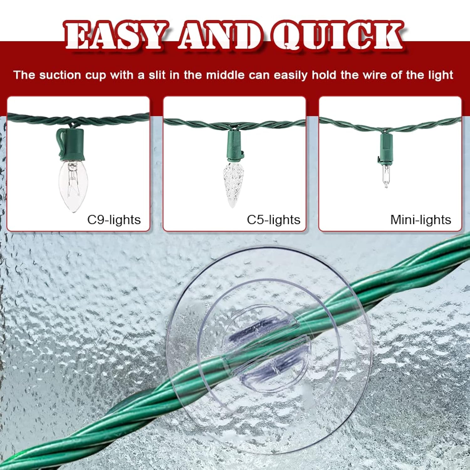 Christmas Light Suction Cups 1 1/5" Holiday Suction Cup Hooks Holder For Hanging Christmas Light String Decoration No Tools Required (50 Pieces)