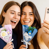 2Pack Handmade Mini Crochet Flower Bouquet With Greeting Card, Knitted Crochet Flowers Graduation Party Wedding Christmas, Artificial Crochet Flowers For Mom Wife Gift Home Decor Blue And Purple