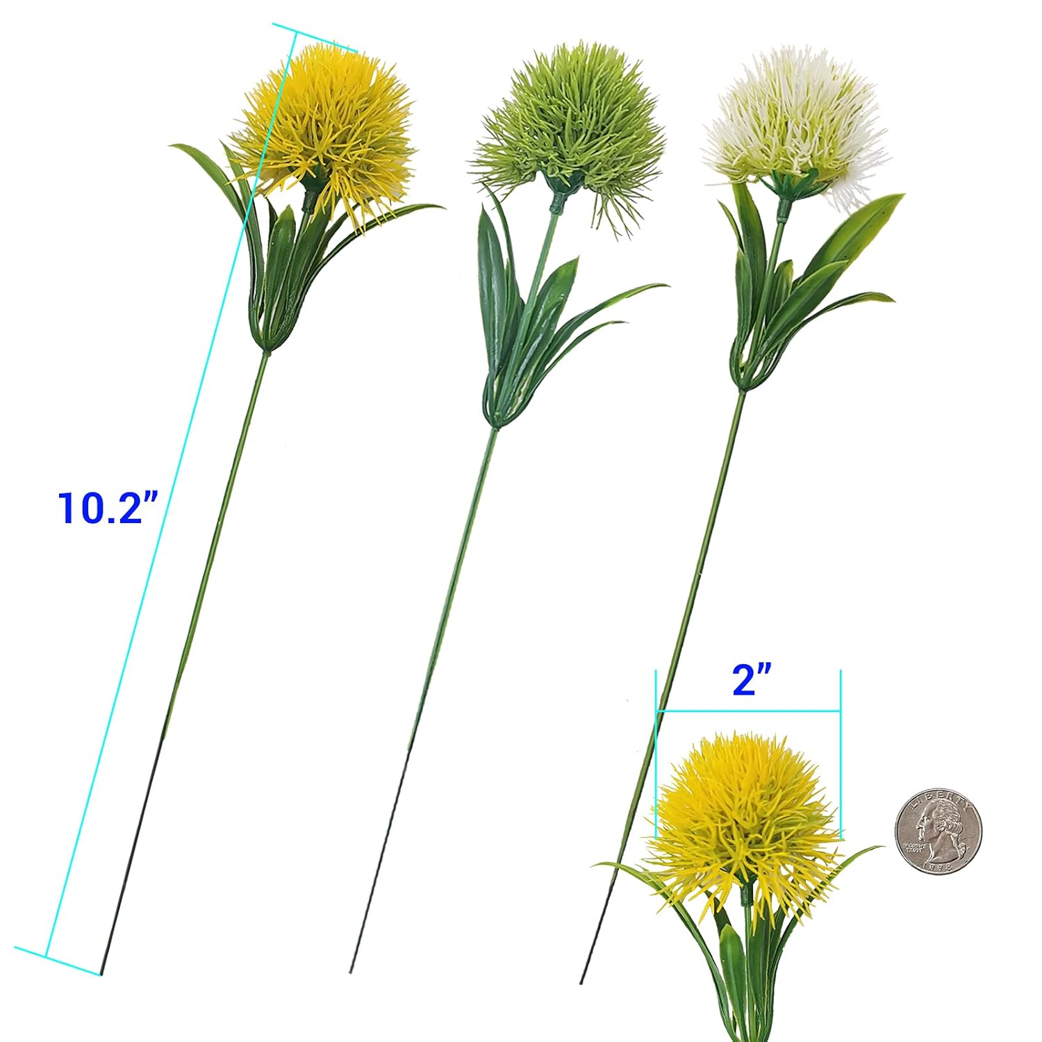 15Pcs Artificial Dandelion, Artificial Flowers Plants Bouquet With 1 Vase Kraft Paper Bag-Plastic Shrubs Brushes Plant Fake Grass For Indoor Outdoor(White,Yellow,Green)