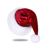Unisex Adults Kids Velvet Comfort Wine Red Santa Hat For Christmas New Year Festive Holiday Party Supplies