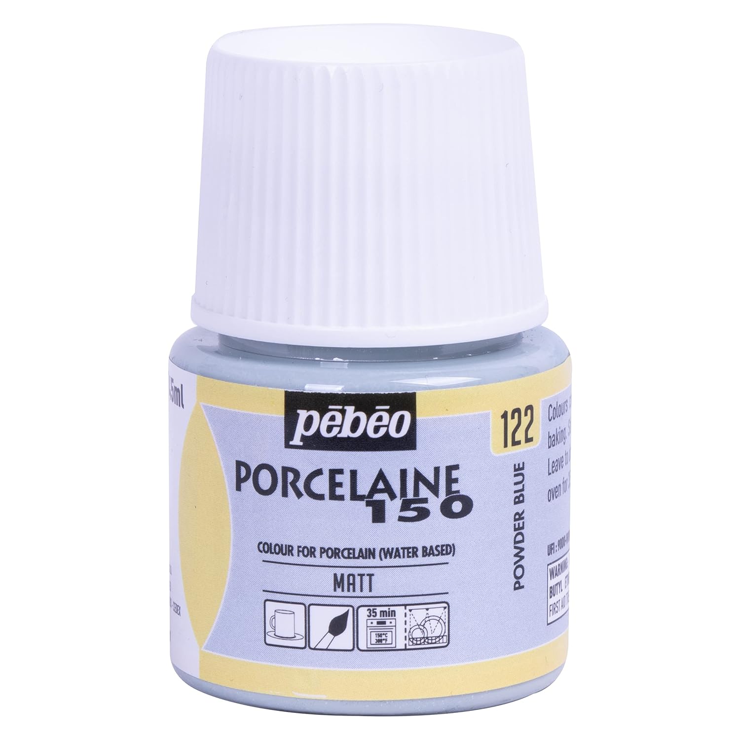 Pebeo Porcelaine 150 Ceramic Paint - Water-Based High-Gloss Color Paints for Porcelain, Premium Art Supplies, Non-toxic & Heat-Safe, 45 ml Bottle, Powder Blue