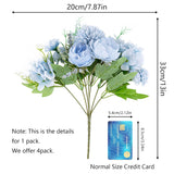 Artificial Flowers, 4 Packs Blue Fake Peony Silk Hydrangea Bouquet Decor Plastic Carnations Daisy Realistic Flower Home Office Party Decor Arrangements Wedding Decoration Table Centerpieces