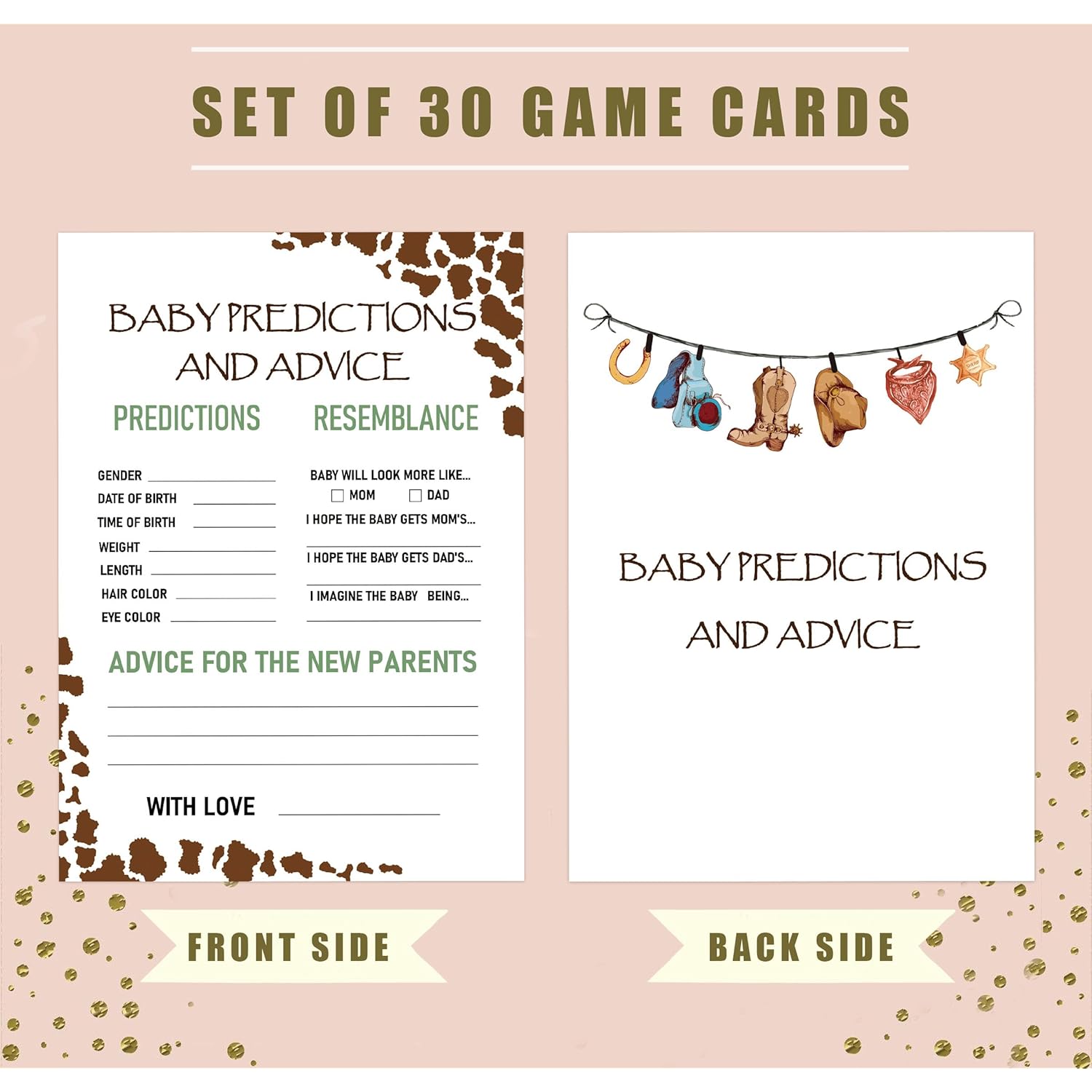 Baby Shower Games - Prediction And Advice Game For 30 Guests With Cards, Gender Reveal Game, Cowboy Baby Shower Supplies (25)