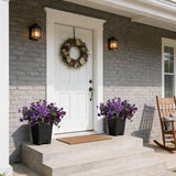 17 Inch Artificial Faux Pansy Flowers For Outdoor,Fake Pansies Flowers With Eucalyptus Leaves Fake Plants Greenery Boxwood Porch Patio Decor 6 Bundles(Dark Purple,Lotus Purple,Light Purple)