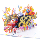 3D Pop Up Happy 82Nd Birthday Card – Blue Design With Glitter Numbers, Balloons, Cakes & Gifts – Unique Bday Card For Dad, Mom, Husband, Wife, Man Or Woman – 5" X 7"