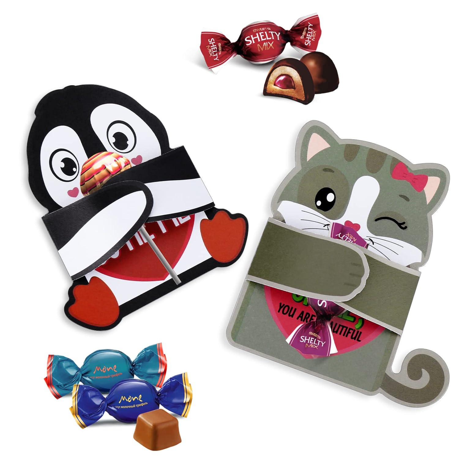 48Pcs Valentines Day Cards For Kids, Valentine’S Greeting Cards Candy Holder Gifts For Classroom With Cute Animals’ Designs, Valentine Day Party Favor For School