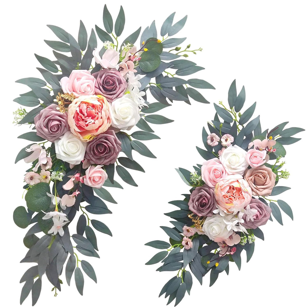Wedding Arch Flowers (2-Pack), Artificial Dusty Rose Floral Arch Decorations For Weddings Ideal For Wedding Welcome Signage Decorations , Banquet Backdrop Arrangements, And Bridal Parties (Pink)