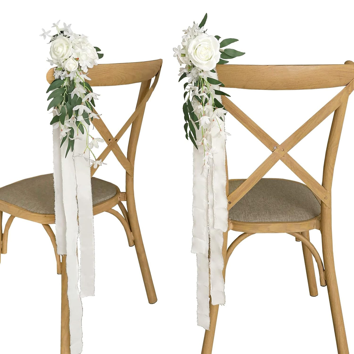 Set Of 8 Pew Flowers For Wedding Ceremony Chair Decorations Bench Decoration Wedding Aisle Chair Decoration, Natural White