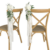 Set Of 8 Pew Flowers For Wedding Ceremony Chair Decorations Bench Decoration Wedding Aisle Chair Decoration, Natural White
