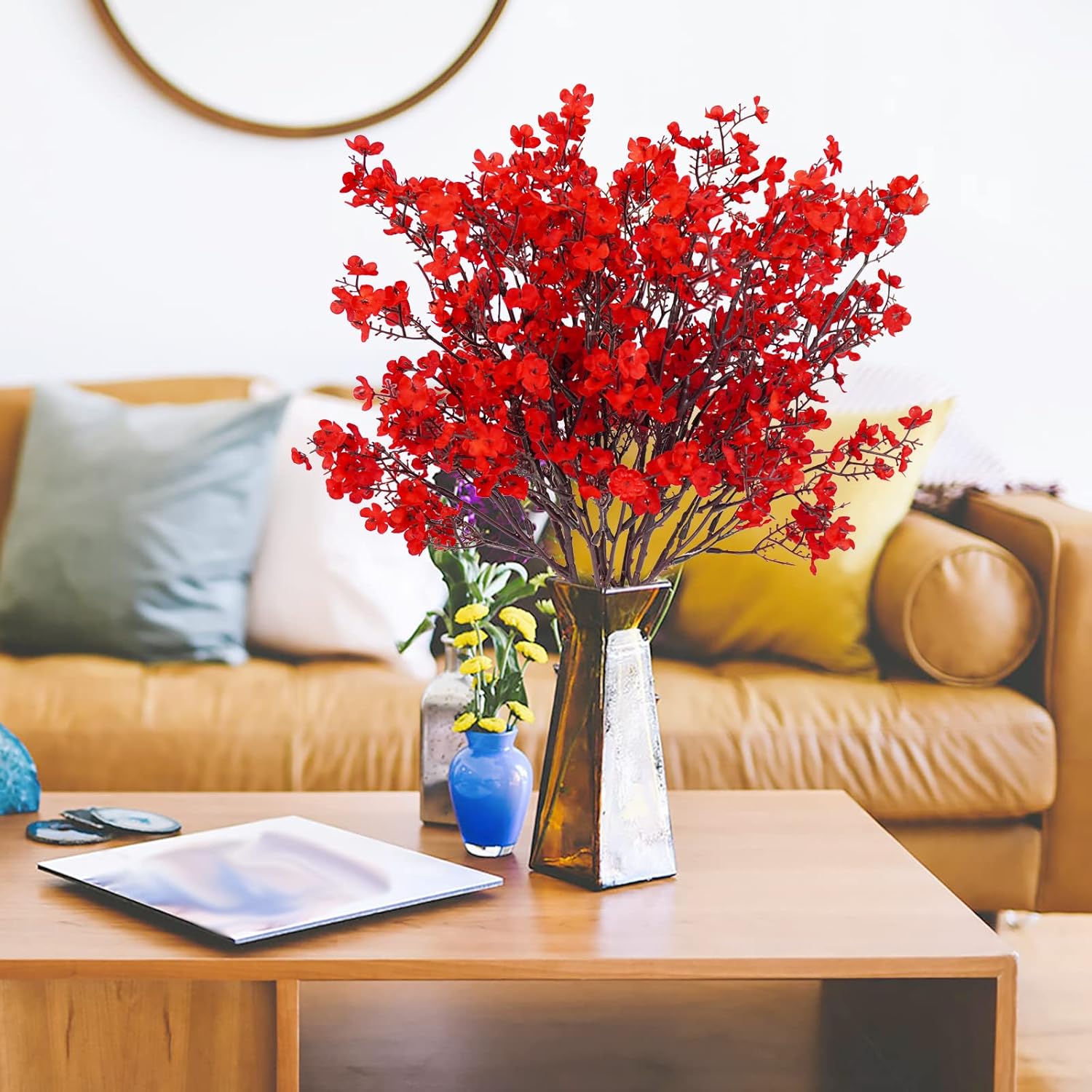 6 Pcs Babys Breath Artificial Flowers Bulk Silk Red Faux Flowers Real Touch Gypsophila Bouquet For Christmas Halloween Home Wedding Decoration