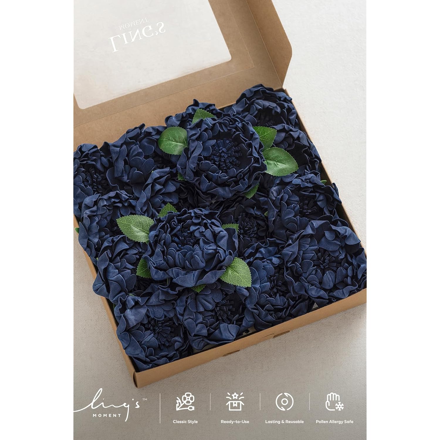 Flowers 16Pcs Navy Blue Blooming Peonies Artificial Flowers With Stem, Artificial Peony Flowers For Diy Wedding Decorations Centerpieces Bouquets Boutonnieres