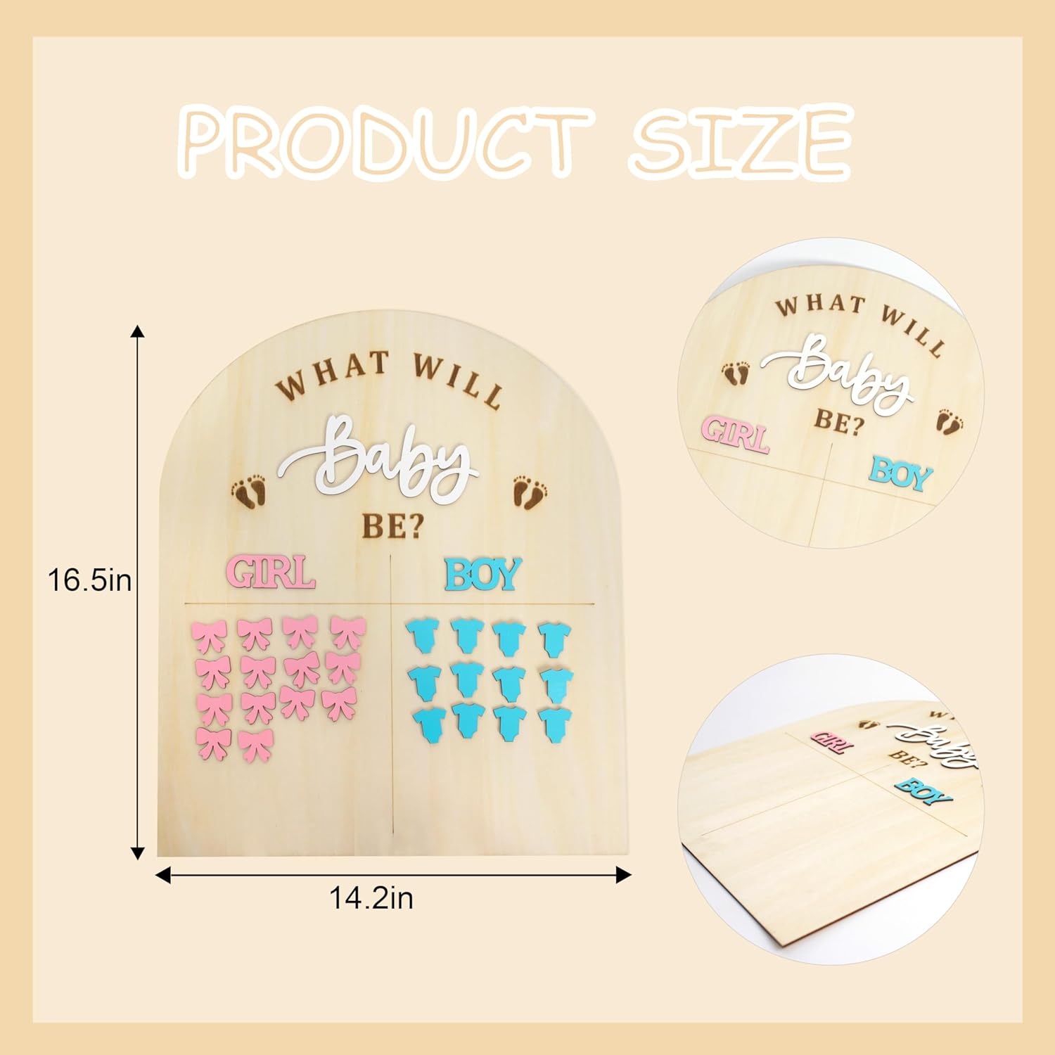 Wooden Baby Gender Reveal Guessing Board - Creative Gender Reveal Party Game Prop,Blue And Pink Guessing Board