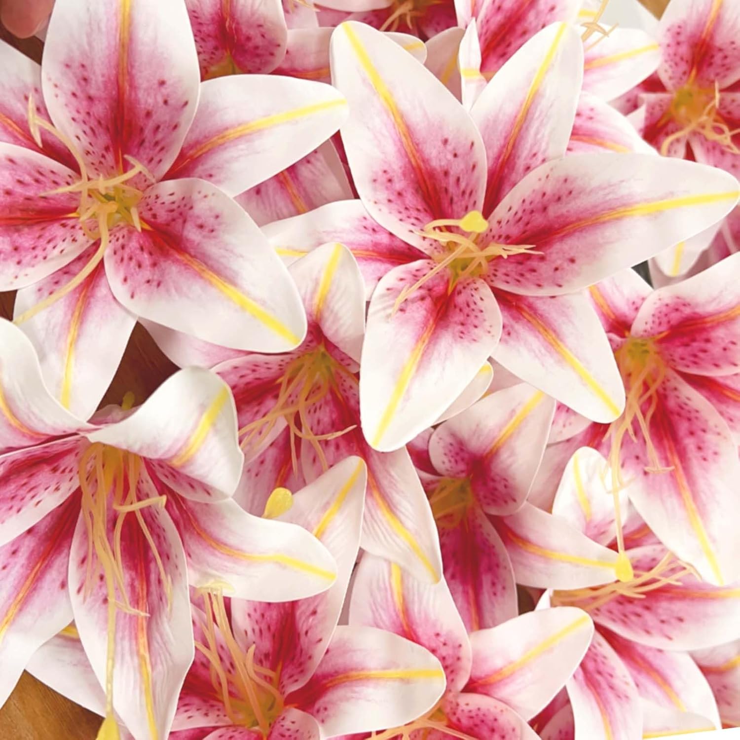 24Pcs 5.5" Large Fake Lilies Flower Heads With Realistic Stamens,24Pcs Pink Artificial Flower Heads, Bulk Silk Flowers For Crafts, Cake Decorating, Wedding Party Wreath, Home Decor