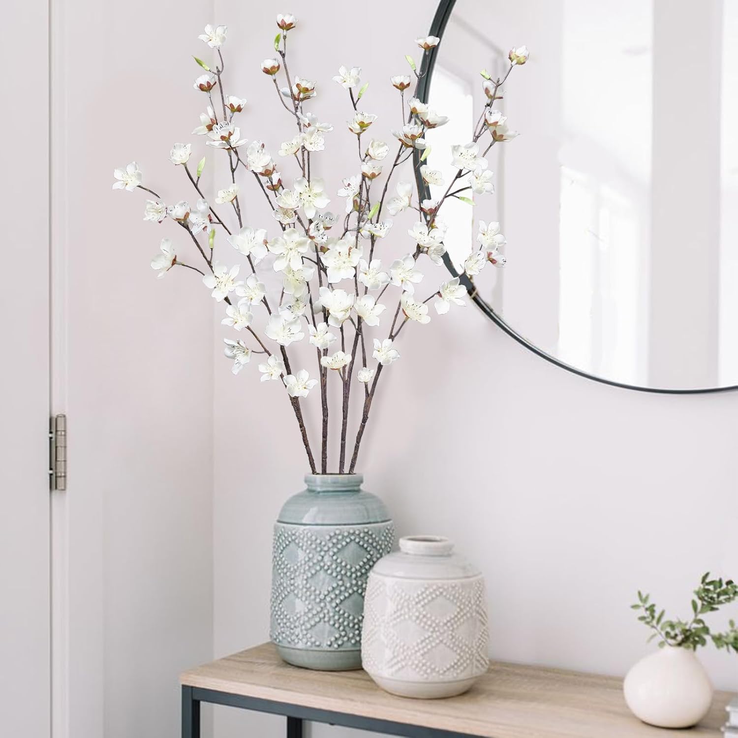 4Pcs Artificial Cherry Blossom Flowers 28‘’ Tall Silk Cherry Blossom Branches Faux White Peach Stems For Wedding Home Garden Vase Decor
