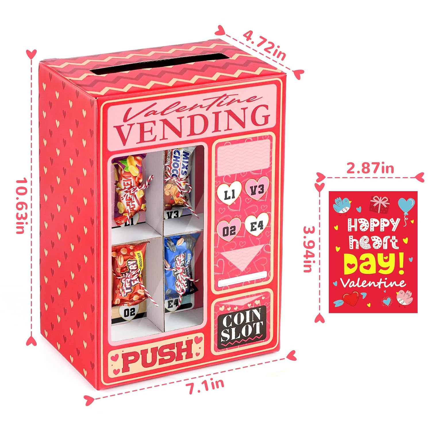 Valentines Day Gifts For Kids - Diy Vending Mailbox Valentine Boxes For Kids With 30 Valentine Cards - Valentines Day Cards For Boys Girls Toddlers School Classroom Exchange Party Favors