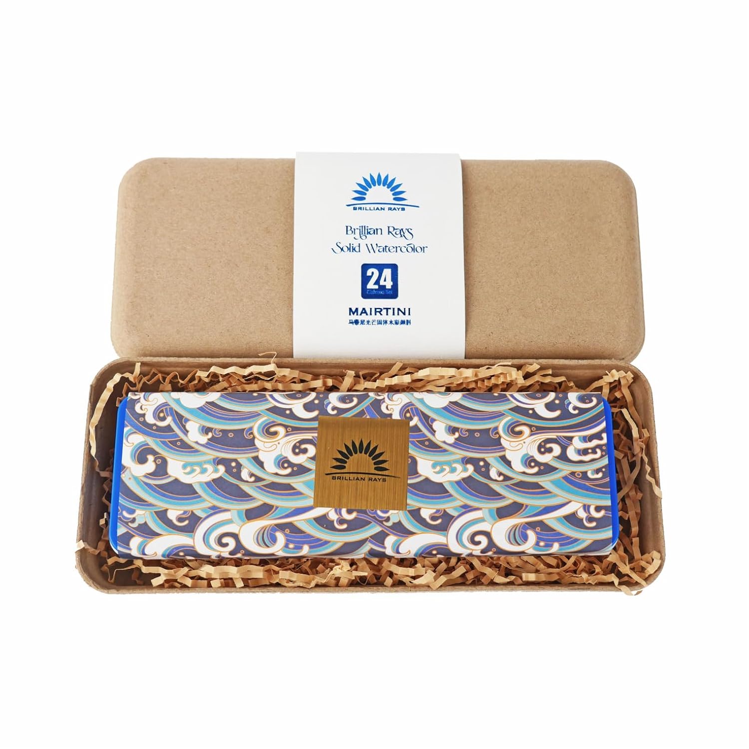 Mairtini Academy Grade Brilliant Series“Oriental Charm” Half-Pan Solid Watercolor Paint 24 Colors Set With Blue Iron Case