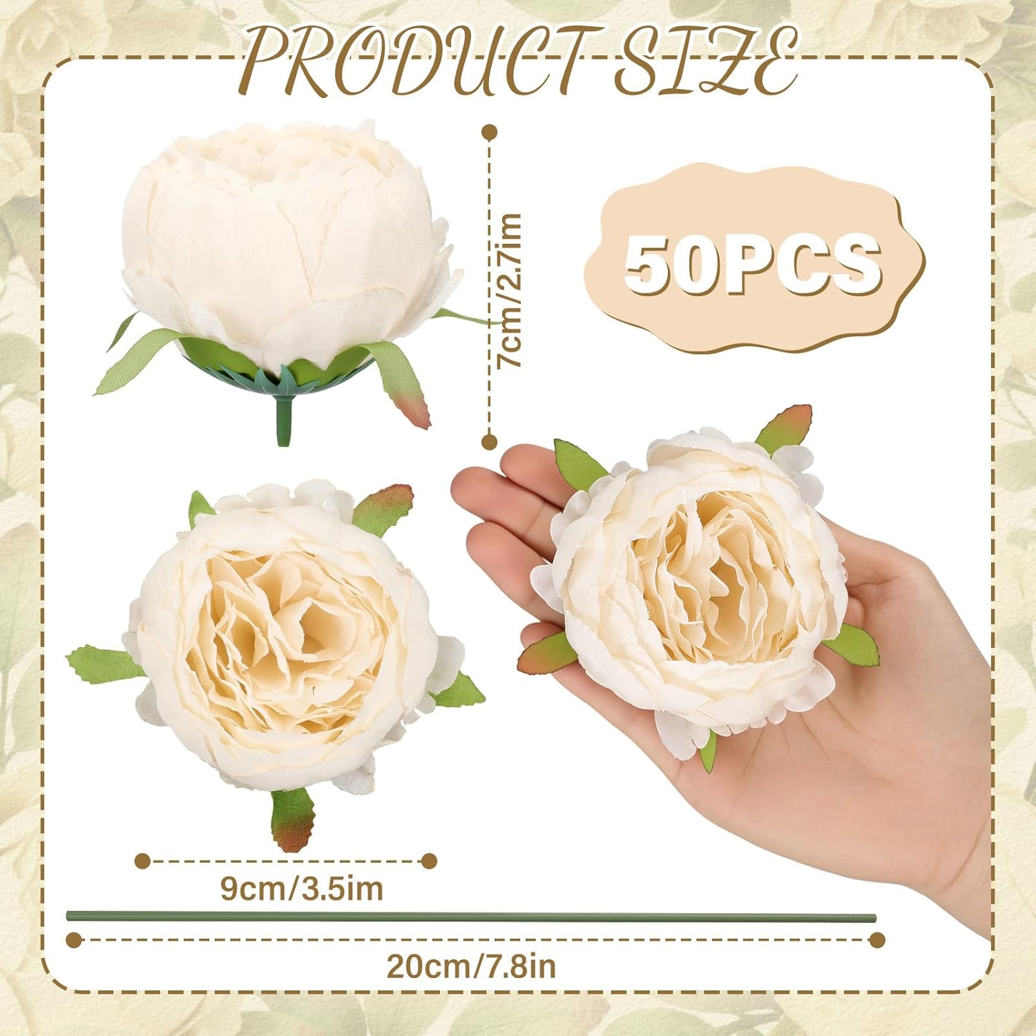 50 Pcs Artificial Peony Flower Bulk 3.5 Inch Silk Peony Flowers Heads With Stems Realistic Fake Roses For Diy Wedding Craft Bridal Bouquets Table Centerpieces Vase Home Decor (Cream?)