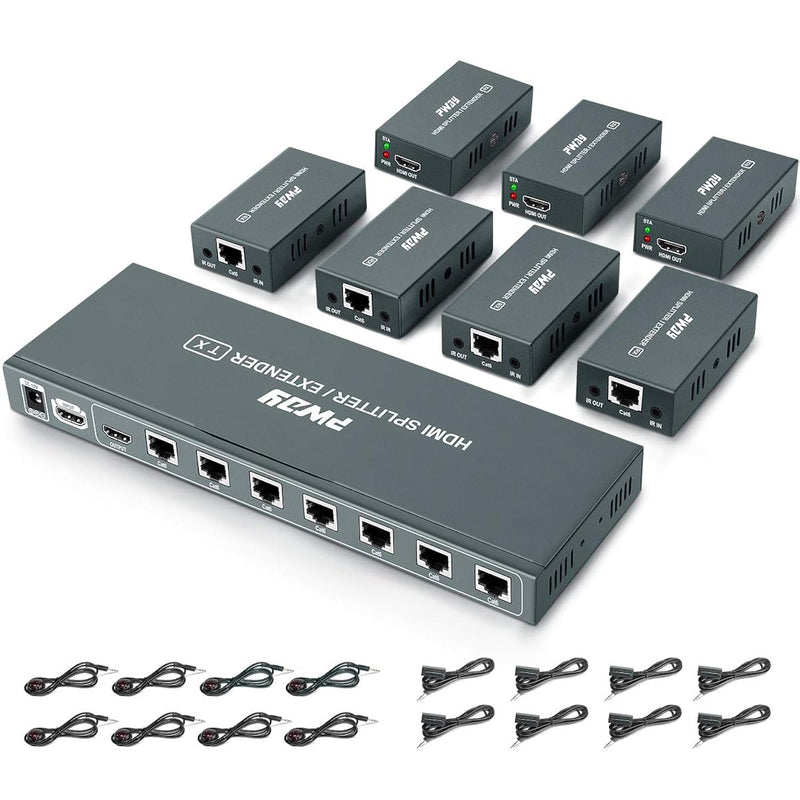 1080P 1X7 7 Port Hdmi Extender Splitter Over Cat6/Cat6A/Cat7 Ethernet Cable Wi