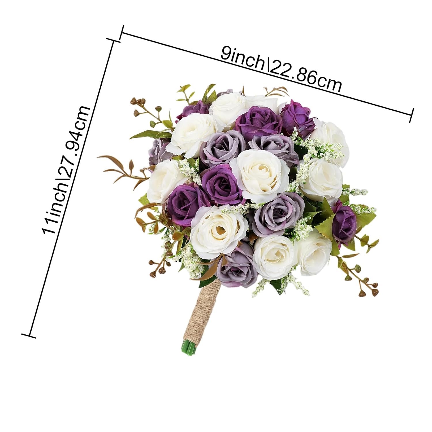 Wedding Bouquet For Bridesmaid 1 Pack - Hand Holding Flower Bouquet 7 Inch Artificial Flower Bouquet For Bride Party Ceremony Anniversary Decor - Dusty Purple & White