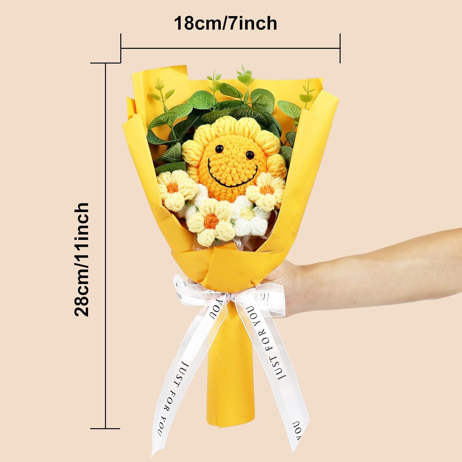 Artificial Smile Sunflowers Bouquet Hand-Woven Crochet Flower, Handmade Knitted Flowers Gift For Family Table Decoration, Graduation Girlfriend Mother,Valentine'S Birthday Wedding (Yellow)
