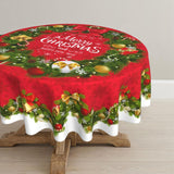 Christmas Tablecloth Round 60 Inch Christmas Wreath With Garland Tablecloth Red Table Cover For Dining Kitchen Holiday Party Picnic Home Decor