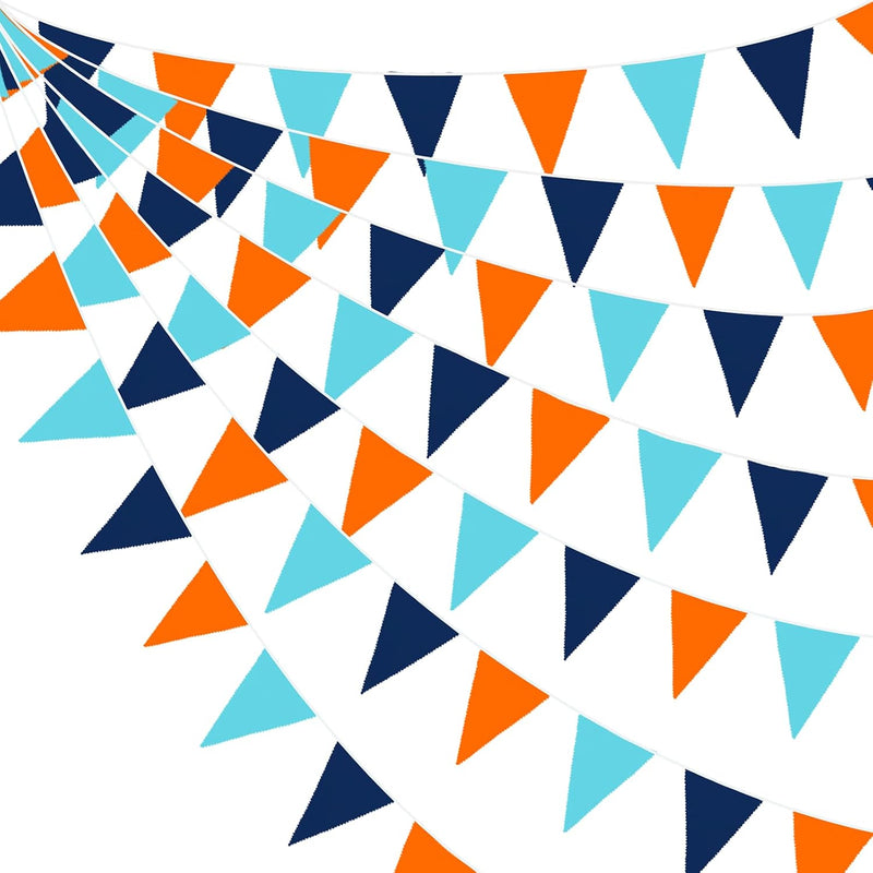 10M/32Ft Navy Blue Orange Pennant Banner Fabric Triangle Flag Cotton B