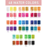 48 Colors Watercolor Paint Set With 8Pcs Painting Brushes, 25 Sheet Water Color Paper, 2 Water Brush Pens, Palette, Sponge, Art Supplies Kit For Artist Adult Kid Beginner With Gift Box
