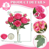 8Pcs Artificial Flowers Fake Peonies Silk Peony Bouquet Faux Flowers Bulk Arrangements For Decoration Vase Florals Arrangements Wedding Home Party Table Hot Pink