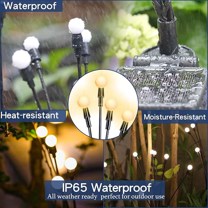6 Pack Solar Swaying Garden Lights Warm White Outdoor Pathway Patio Yard Decor