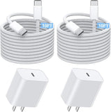 2 Pack 20W USB C Fast Wall Charger with 10FT Woven USB C Cable for iPhone 17 16 15 iPad