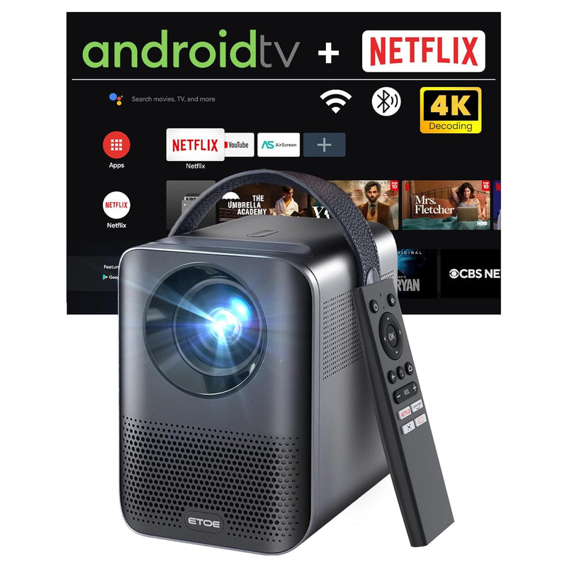 Smart Projector 1080P, Android Tv 10.0 Mini Portable Projector, Netflix-Certif