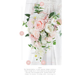 10 Inch Blush Wedding Bouquets For Bride Artificial Roses Flower Cascading Cascade Bridal Bouquet For Rustic Boho Fall Vintage Wedding Ceremony Party And Anniversary