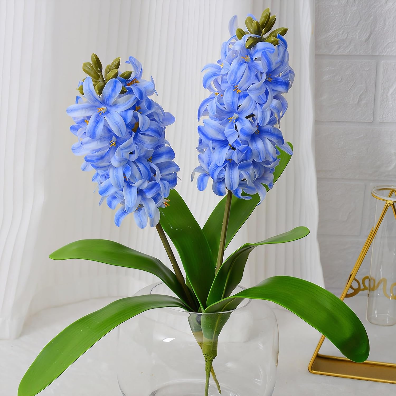 2Pcs Artificial Hyacinth Hydrangea Flowers 16" Real Touch Blue Fake Hyacinth For Vase Bouquets Home Office Wedding Decor.(Blue)