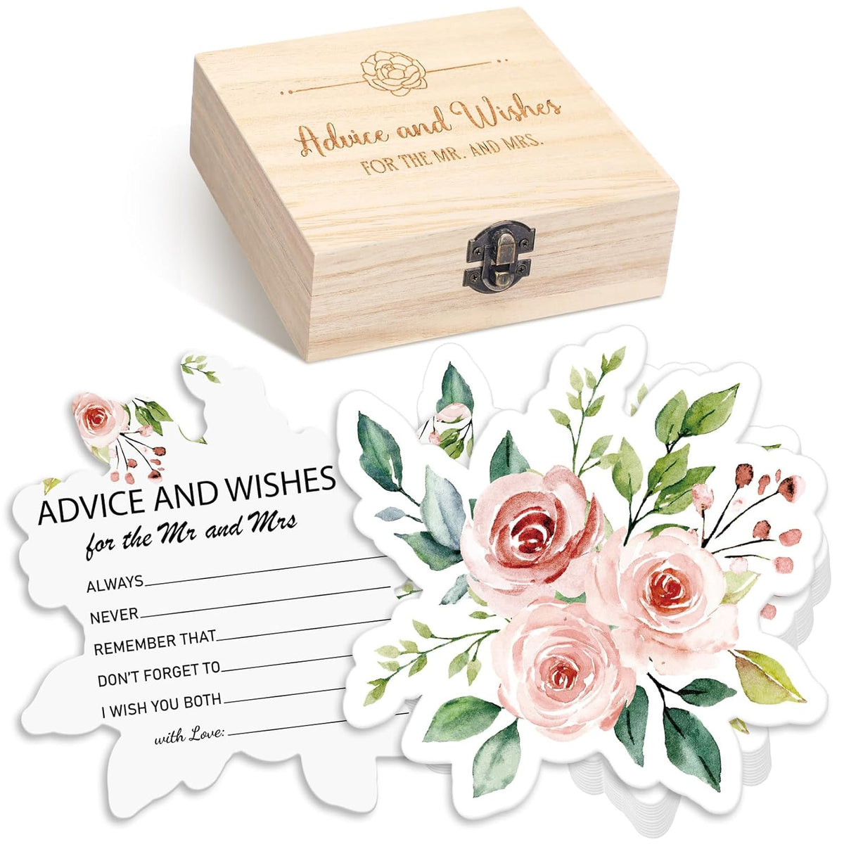 Rose 50 Pcs Floral Advice And Wishes Bridal Shower Cards For The Mr And Mrs Bridal Shower Games Cards With Advice And 1 Pack Keepsake Box For Guests Wedding Bride Groom Party Decorations