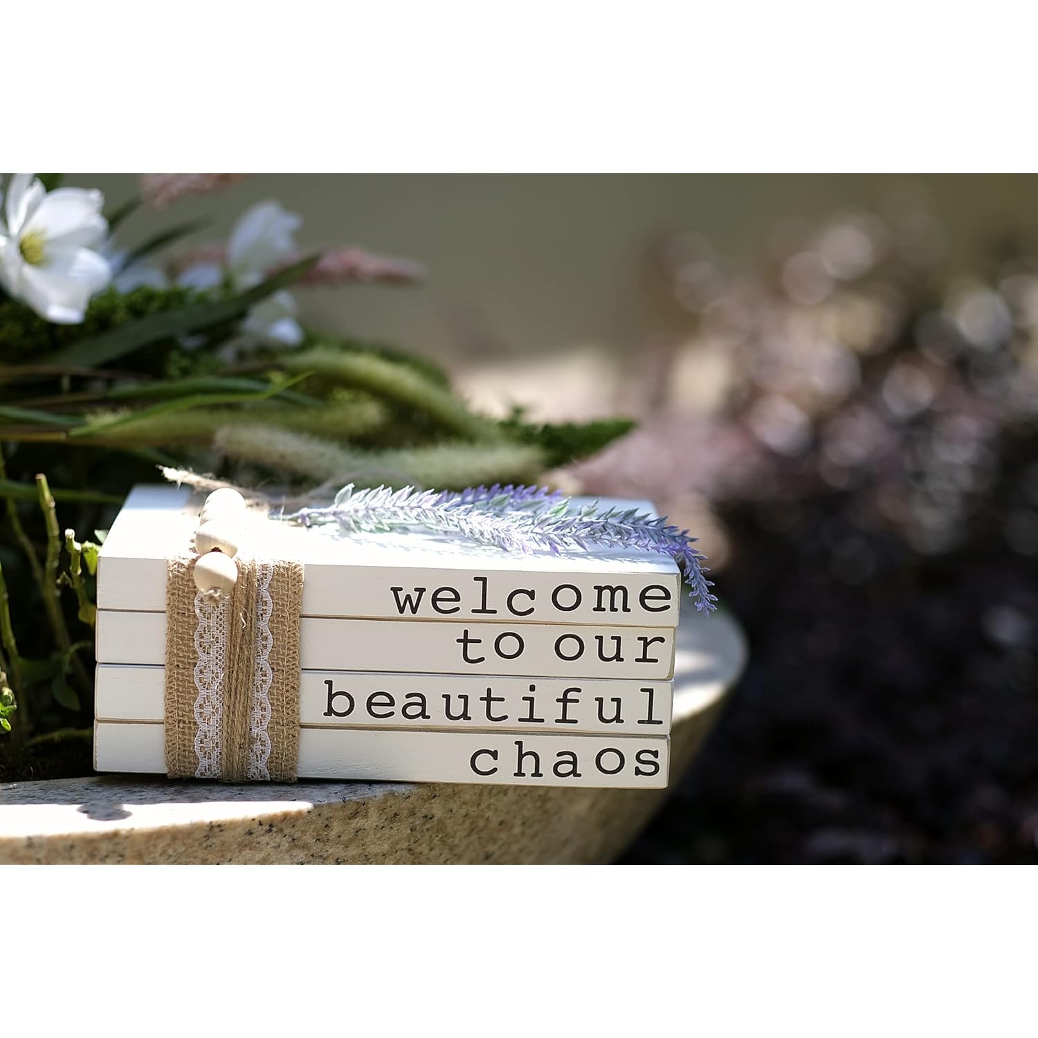 Welcome To Our Beautiful Chaos - Rustic Farmhouse Stacked Books - Set Of 4 Wooden Book Bundle - Farmhouse Home Decor - Housewarming Gift