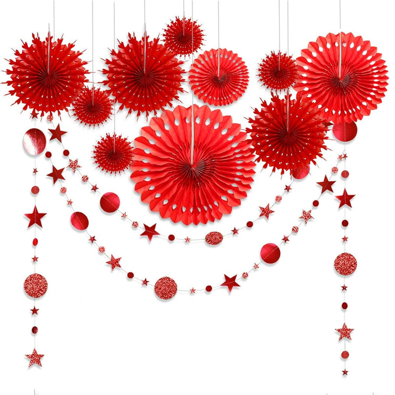 Red Party Decorations Chinese New Year Tissue Pompom Paper Fan Decor B