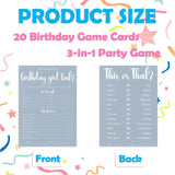 20Pcs Who Knows The Birthday Girl Best Theme Birthday Party Game Cards-3-In-1 Minimalist Blue Birthday Party Game Cards For Girls Teens Adult-Party Activity Supplies & Decorations?5 ''X7 ''?-A07