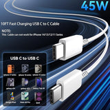 45W USB C Fast Charger with 10FT Type C Cable for iPhone 17 16 15 Pro Max