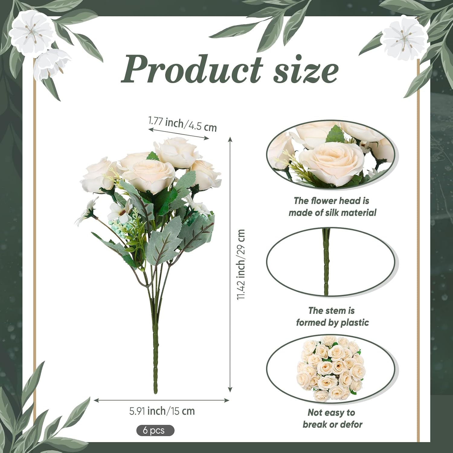 16 Pack Flower Bridesmaid Bouquets Fake Roses Artificial Silk Flowers Bulk For Bridesmaid Bridal Wedding Vase Faux Rose Bridal Rose Bouquets Wedding Party Decor(White)